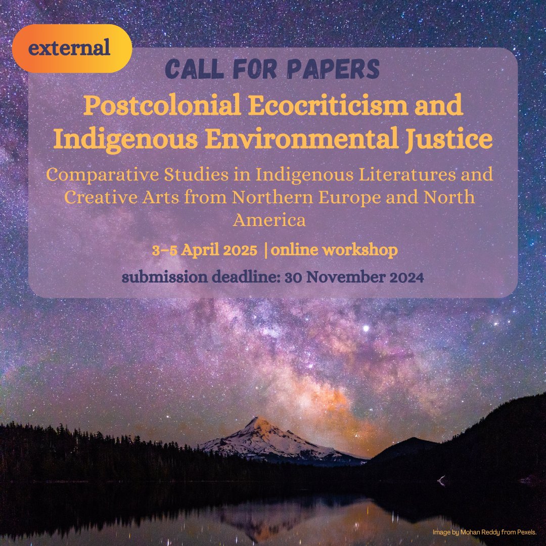 We have been asked to forward this call for papers for the upcoming online workshop “Postcolonial Ecocriticism and Indigenous Environmental Justice.” 

Full call: enscan.net/postcolonial-e…

#rccnews #callforpapers #cfp #callforproposals #academia #indigenous #ecocriticism #envhum