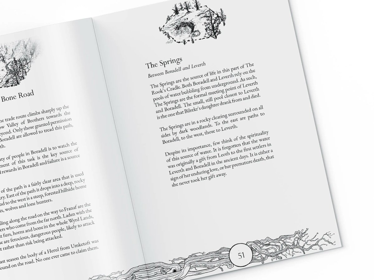 New from the Coast: @TheWyrdLands' Beowulf and other Old English poetry-inspired setting: FEUD. 

Features 18 hexes described in gorgeous detail, 4 communities, and 14 characters who inhabit them. Underscored with linocut art, staplebound.

peregrinecoast.press/products/feud