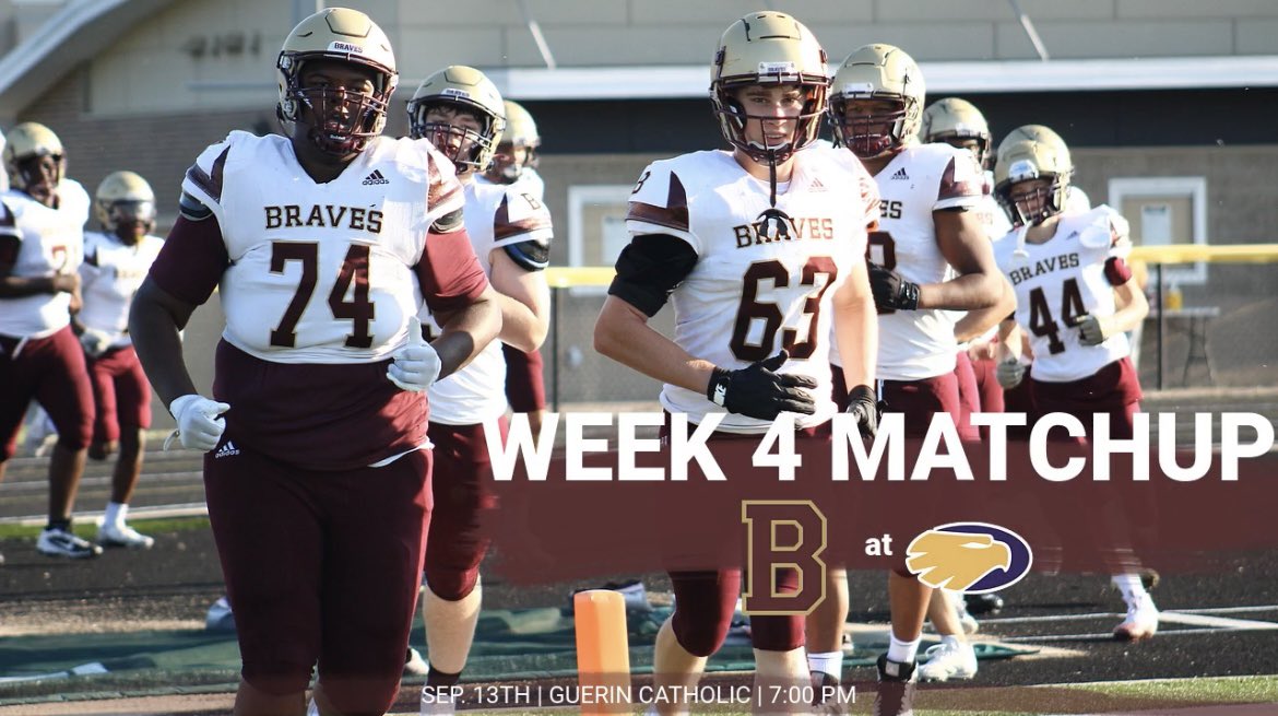 Week 4 Matchup Monday!

🆚: Guerin Catholic
📅: 9/13/2024
🏟️: at Guerin Catholic
🕗: 7:00 PM
☁️: 73F
📺: IHSAA TV
🎟️: websites.eventlink.com/s/brebeufathle…

#GoBraves | #MOC