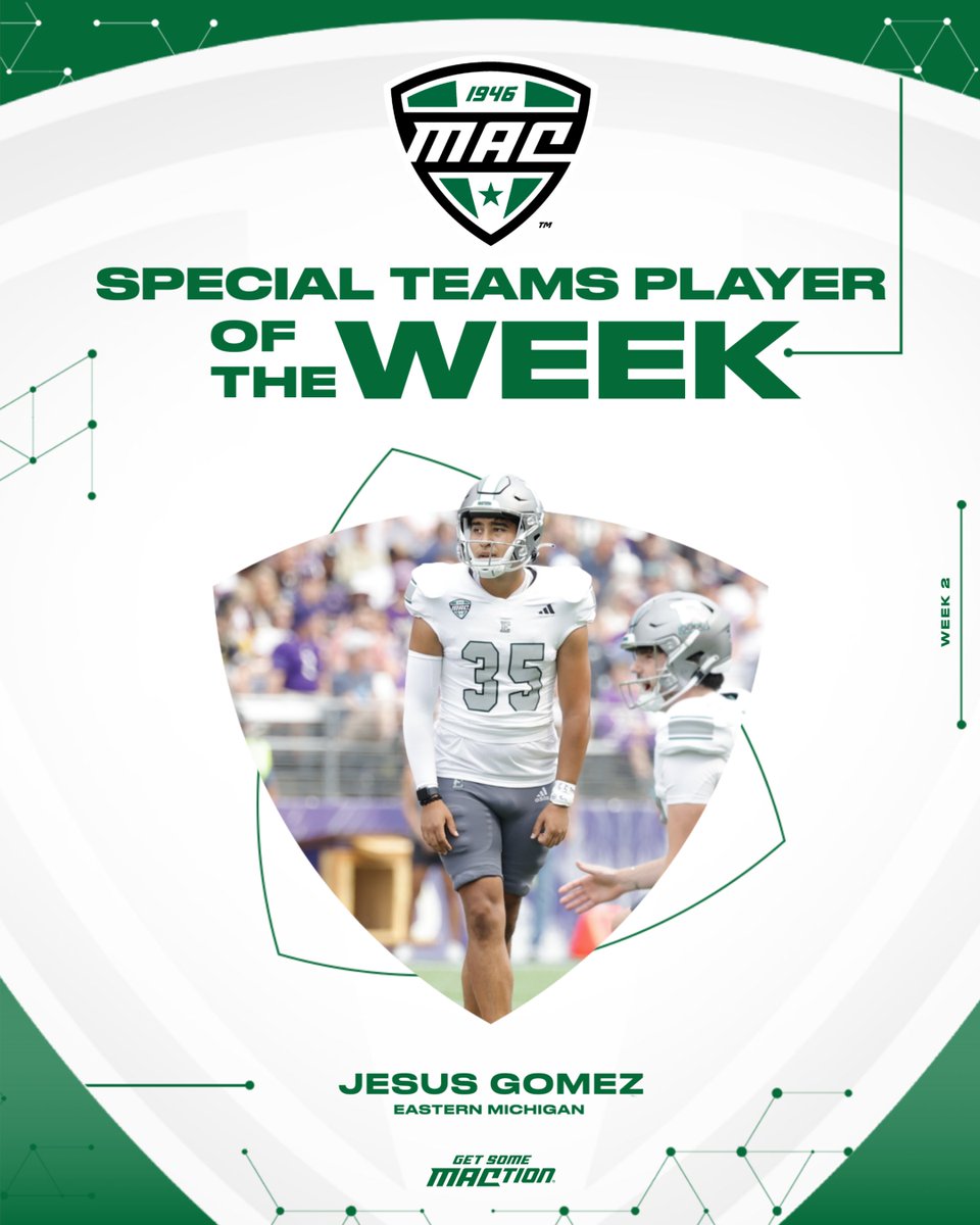 🏈 Special Teams Player of the Week 🏈

<a href="/Jesusgoju/">Jesus Gomez</a> was sensational for the Eagles as he was a perfect 3-of-3 in field goal attempts, including makes of 57 yards, 50 yards, and 29 yards. It marked the second time in his career he was 3-of-3 in a single game and the first time EMU