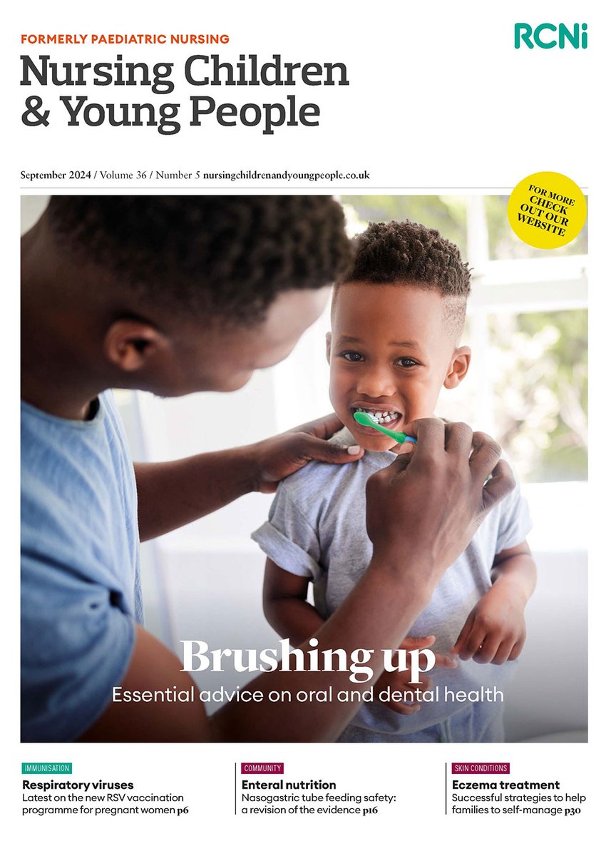 The September issue of Nursing Children and Young People is out now featuring advice on preventing tooth decay, checking nasogastric tube safety and an accompanying editorial <a href="/MJTatterton/">Michael Tatterton PhD RNC RHV SFHEA QN</a> on supporting families, plus an overview of the RSV vaccine.

journals.rcni.com/toc/ncyp/36/5