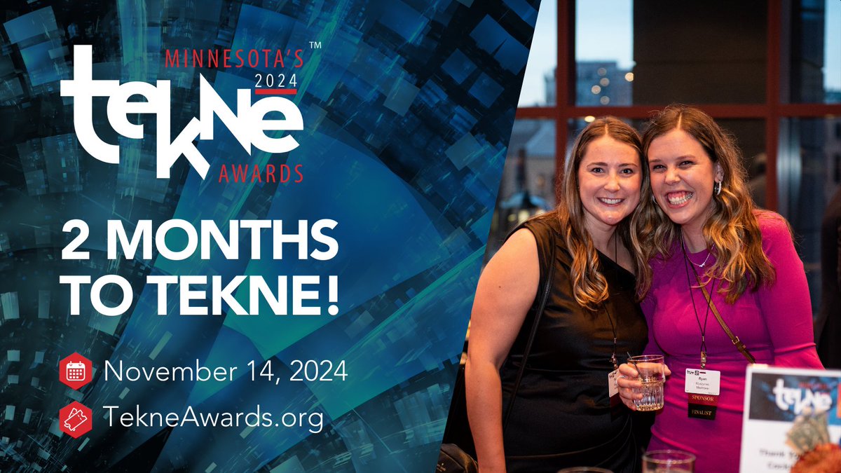 There's just 2 months until the Tekne Awards! Save the date for 11/14/24. MN's most innovative &amp; transformative tech leaders will be gathering to recognize &amp; celebrate those who are fueling our tech-driven economy. Learn about the gala &amp; register here: tekneawards.org