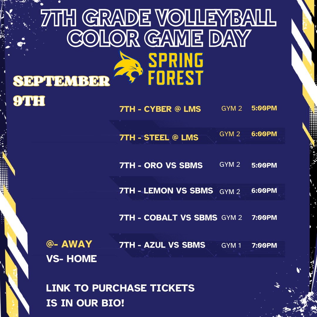 Week 2 🏐🏐🏐

Games at LMS:
gofan.co/event/1690299

Games at SBMS:
gofan.co/event/1690307

Games at SFMS:

gofan.co/event/1690311