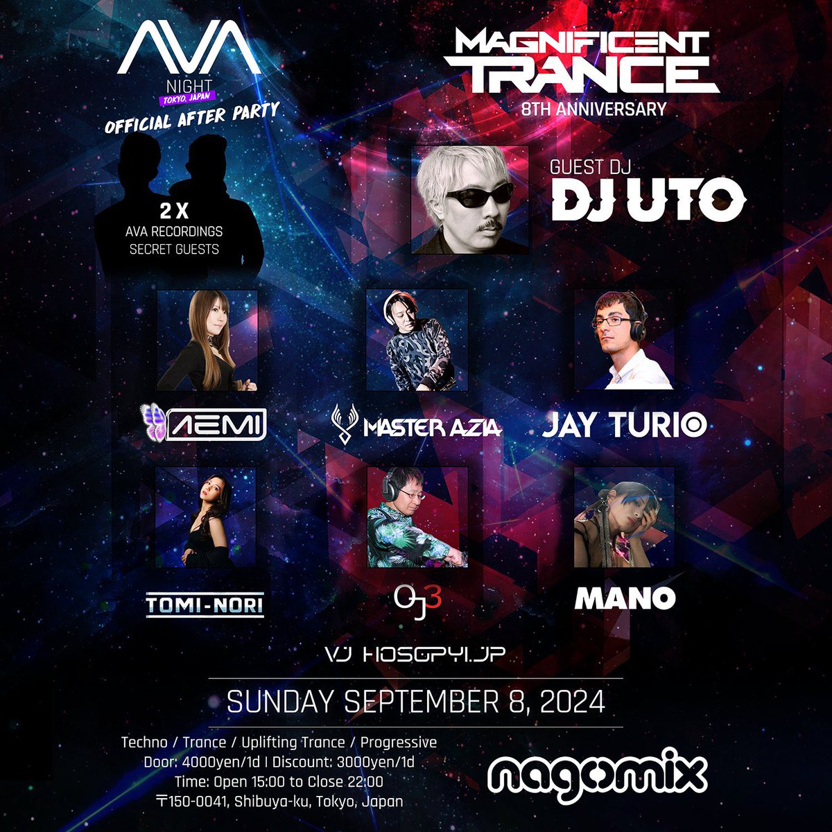 MagTrance_Music's tweet photo. 2024/9/8 (Sun) AVA NIGHT After Party ft. #magnificent_trance @nagomix0824
Thank you for coming.
See you next time…
@AVARecordings
#AVANight
#nightclub #tokyo #shibuya #rt https://t.co/ZzvVFbr4QU