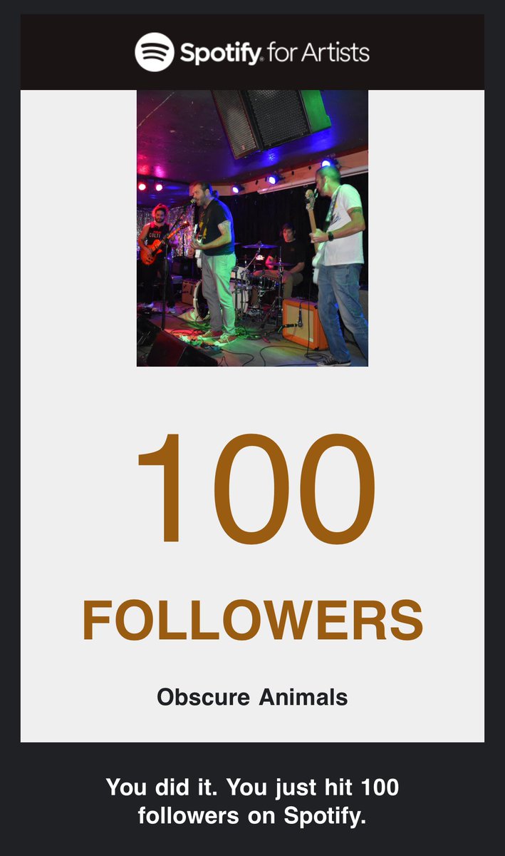 Obscure_animals's tweet image. Here to celebrate this huge milestone. 100 Spotify followers! Wow. Thank you for listening and we can’t wait to get our next album in your headphones ASAP 🤘