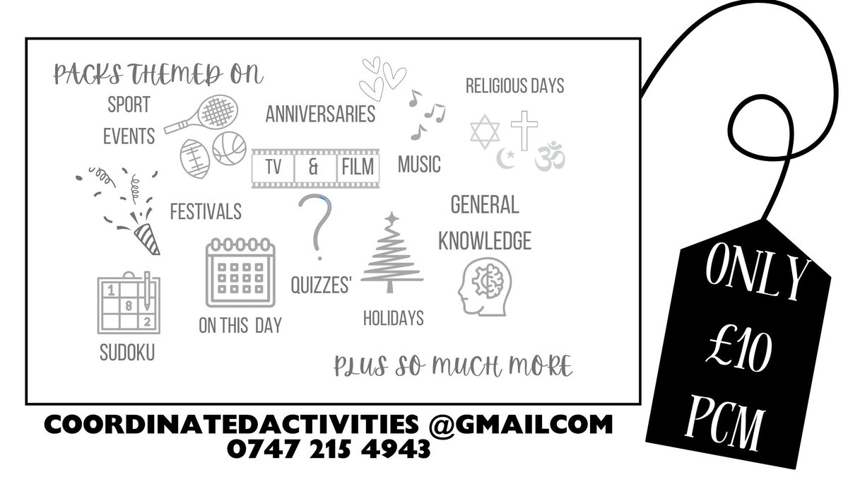 ACoordinat33228's tweet photo. Activity Packs only Β£10 per month.
#carehomeactivities #carehomesUK #dementia #senioractivities #activitiescoordinator https://t.co/p4YbKkqopT