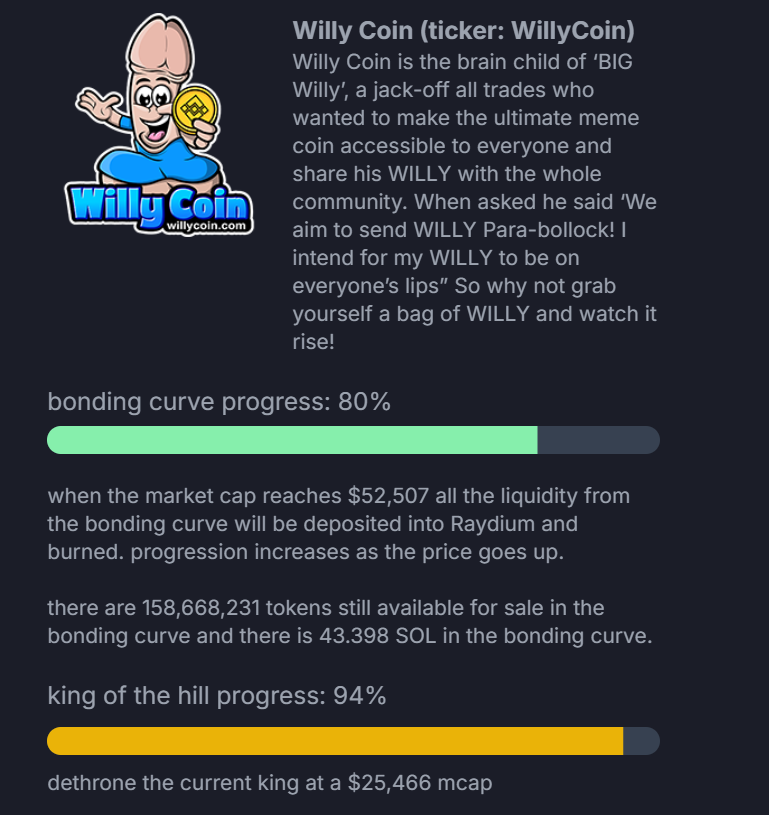 Willy is not only growing, it's organically growing!

Join our TG and get in at the ridiculously low market cap of 19k before we hit Raydium and take this to the Poon! This is how Willyonaires are made!

t.me/WillyCoinDotCom