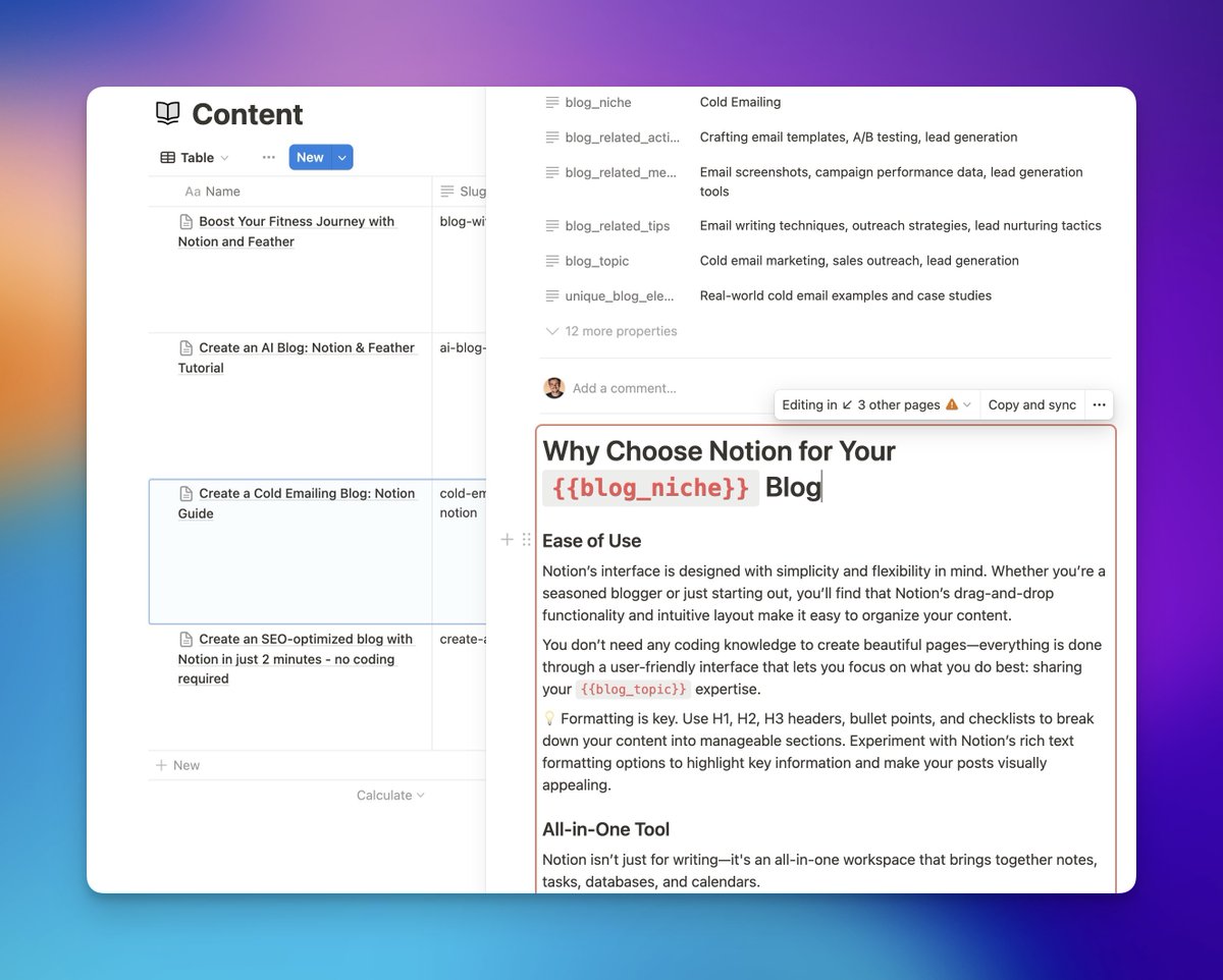 tibo_maker's tweet image. This insane story happened:

A user asked me if he could do programmatic SEO with Feather

I said no, it&apos;s not built for that,
and dropped the idea on our Slack ...

And @pbteja1998 immediately said it was possible 🤯

So I explored this feature and it&apos;s crazy powerful!…