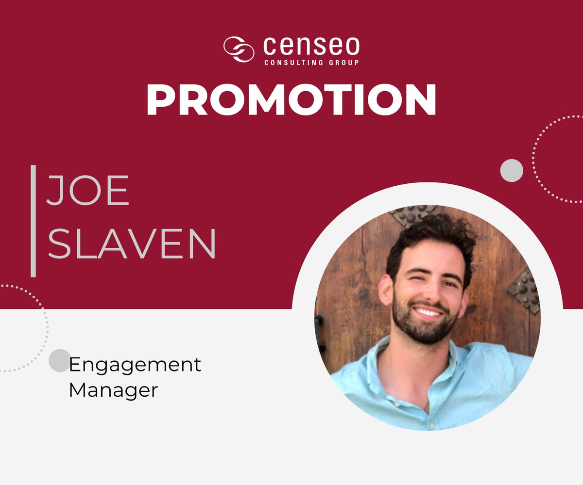 censeocg's tweet photo. Congratulations to  Joe Slaven on his promotion from Associate to Engagement Manager! #CenseoConsultingGroup #Promotion https://t.co/XXCeaD7kZq