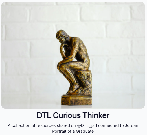 DTL_JSD's tweet photo. Thanks for joining us this month as we did a deep dive into #CuriousThinkers from #JordanPortraitofaGraduate. Check out the full #wakelet of resource here for more: https://t.co/3UVCpzL3S3

Join us next month when we dive deep into #CreativeProblemSolvers.

#JordanDTL #DTLutah https://t.co/xz4H6toJ1o