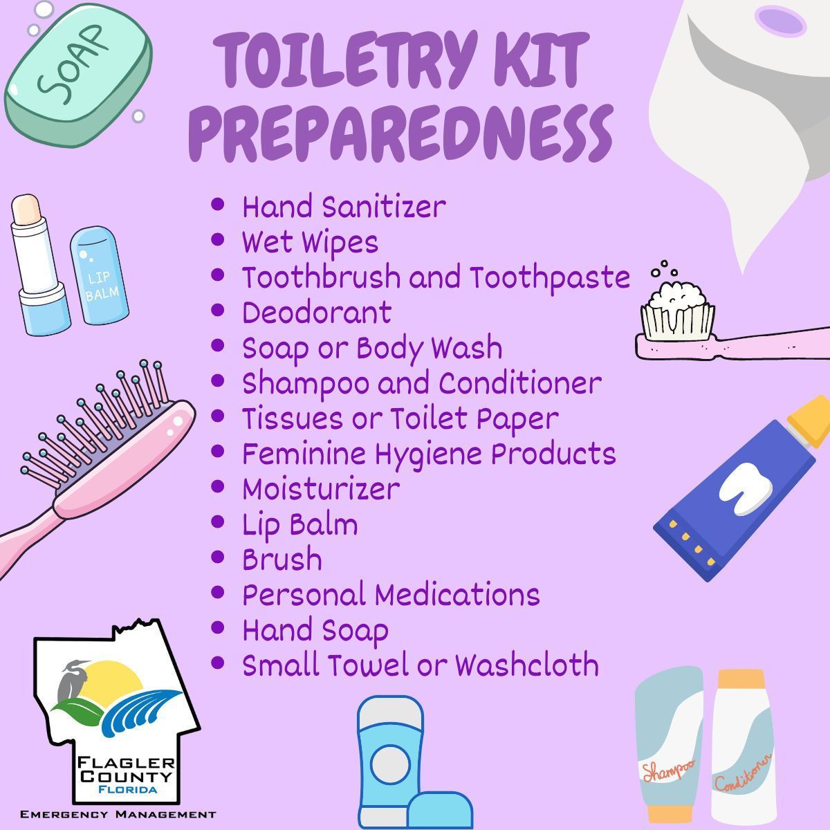 FlaglerEOC's tweet image. Ready for anything with an emergency toiletry kit! 🧼🪥 
Staying fresh and prepared, no matter what comes our way. 
Don’t forget to make one for yourself! 
#EmergencyPrep #StayPrepared #HygieneEssentials