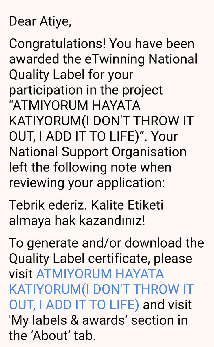 İki proje ve emeklerimizin karşılığında gelen iki ulusal kalite etiketi.
@eTwinning