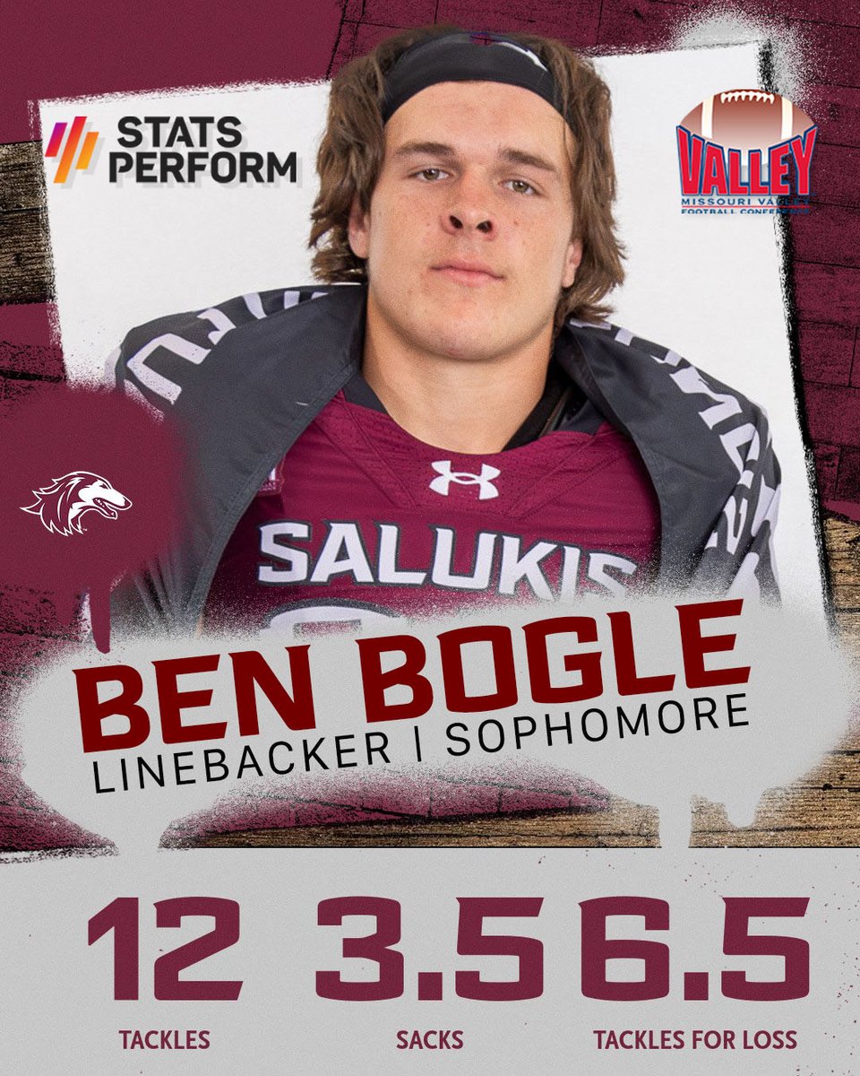 Saluki Football (@siu_football) on Twitter photo Ben Bogle named Stats Perform FCS and <a href="/ValleyFootball/">Valley Football</a> Player of the Week. Sophomore LB had a school record-setting performance of 6.5 tackles for loss.
@benbogle3 | #RunWithUs Ben Bogle named Stats Perform FCS and <a href="/ValleyFootball/">Valley Football</a> Player of the Week. Sophomore LB had a school record-setting performance of 6.5 tackles for loss.
@benbogle3 | #RunWithUs