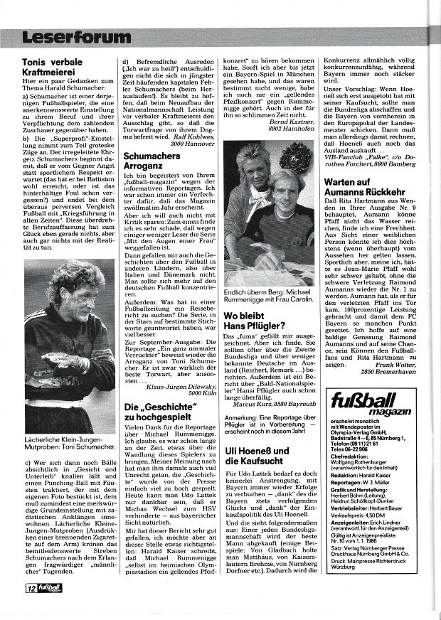 kicker_fuma's tweet photo. "Leserforum"
(Aus: Fuma Oktober 1986)
#fuma #fussballmagazin #schumacher #rummenigge #hoeneß #aumann #werder #roleder #bvb #nationalmannschaft #frankreich https://t.co/IOGohTWuxE