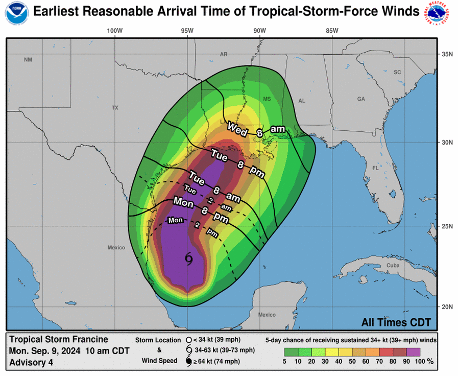LimWeather's tweet photo. #PTC6 now #TropicalStorm #Francine forecast to hit C #Louisiana as =>85mph C1 #Hurricane;interests there should begin preparing now!
#wxtwitter #Wxx #Tropicswx #HurricaneSeason2024 #HurricaneSeason #TXwx #LAwx #STXwx #TropicalStormFrancine #LakeCharles #Lafayette #BatonRouge https://t.co/rCOZVERTVL