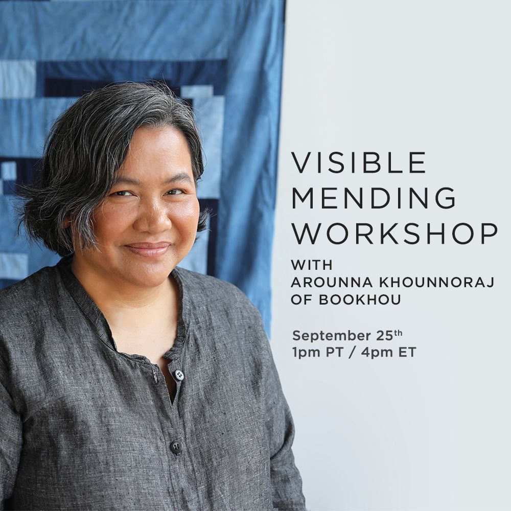 Register now for a live 3-hour workshop in Visible Mending with Arounna Khounnoraj of bookhou on September 25th. Explore weave mending, seed stitch &amp; scotch darning, many ways to patch woven fabrics, and breathe new life into a beloved piece of clothing. buff.ly/4d2P4KI