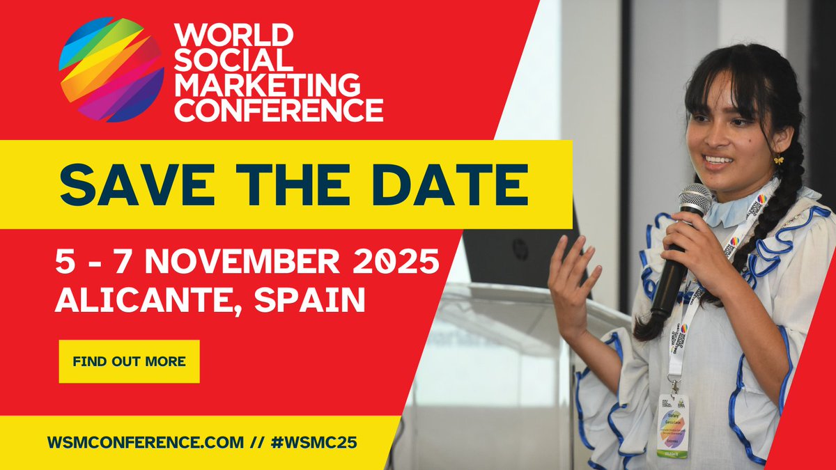 🌍 Save the date! The 9th World Social Marketing Conference is happening from November 5-7, 2025, at the University of Alicante, Spain. 
Join global experts to explore the latest in social marketing! #WSMC25  bit.ly/WSM25