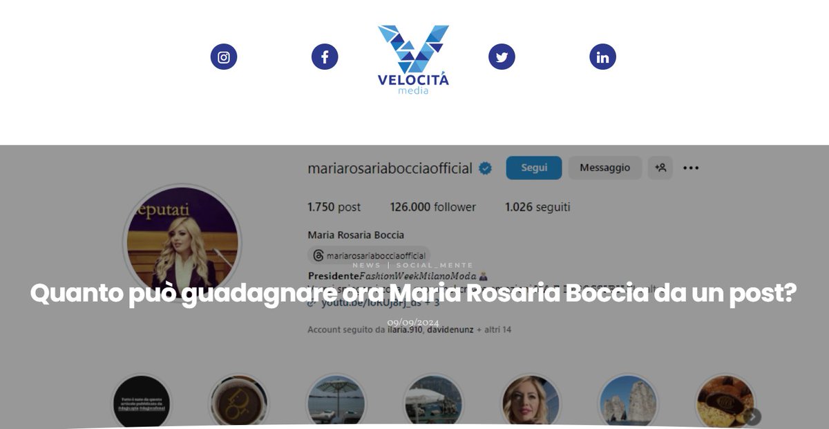 Per insigni analisti, la #Boccia influencer potrebbe incassare 20mila€ al mese. 
Credo si tratti di cifre sovrastimate: è una questione di pubblico, costruito troppo in fretta e troppo variegato. A meno che non punti su un libro.

#Sangiuliano 
velocitamedia.it/quanto-puo-gua…