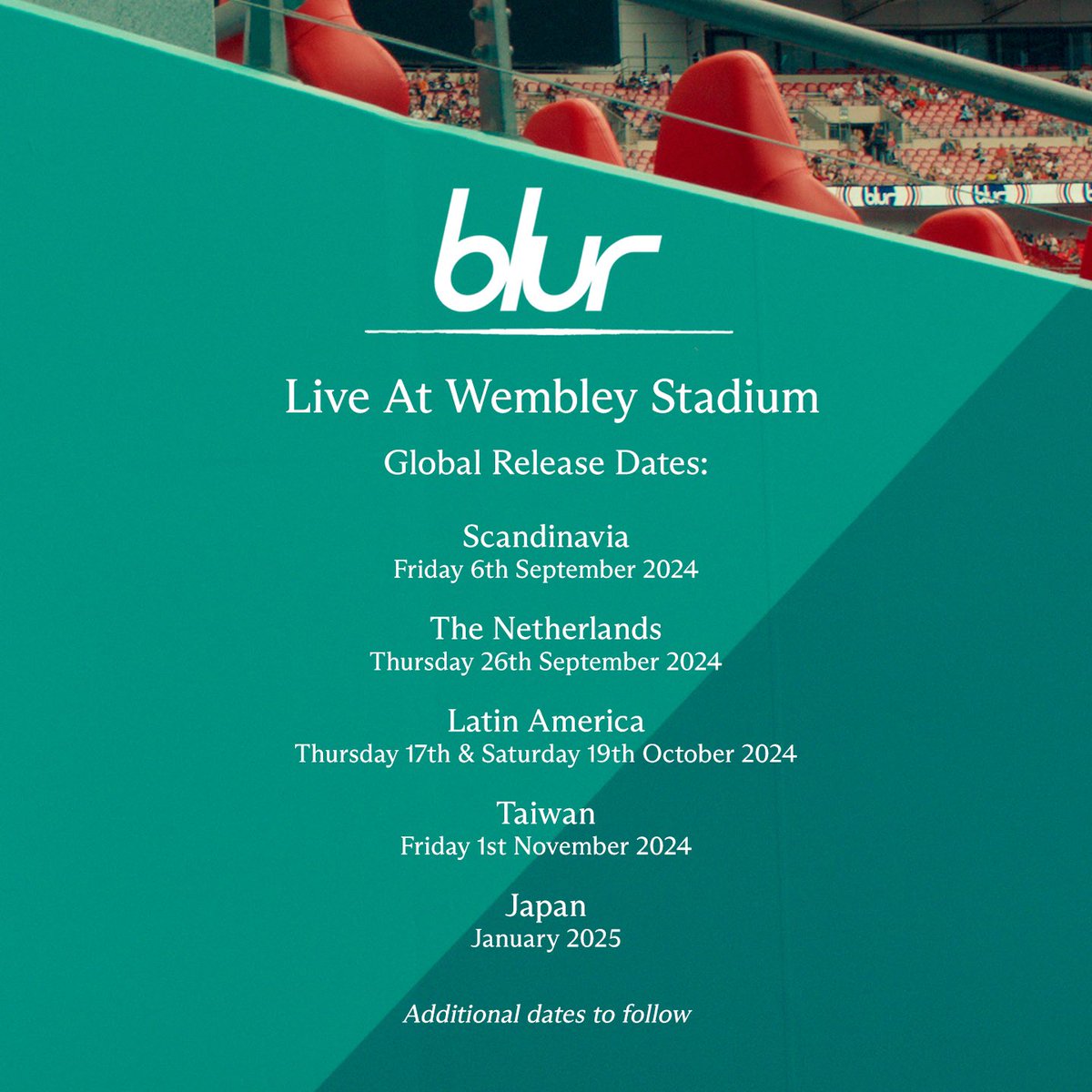 blurofficial's tweet photo. blur: To the End and Live at Wembley Stadium global release dates 🎟️ https://t.co/ZNxiBe7mf8