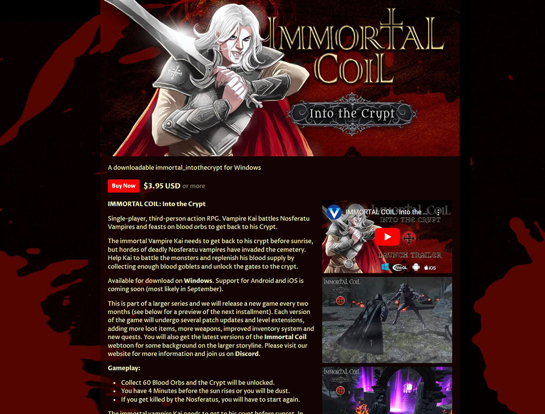 WE'RE LIVE! Immortal Coil: Into the Crypt is now live on ITch.io for $ 3.95. Check out our page for details, game play and updates. Enjoy...

🦇🦇🦇

virtualgraphics.itch.io/immortal-coil-…

#RPG #GAMES #vampires #videogame #immortal #vampirehunterd  #manga #anime #indiegames