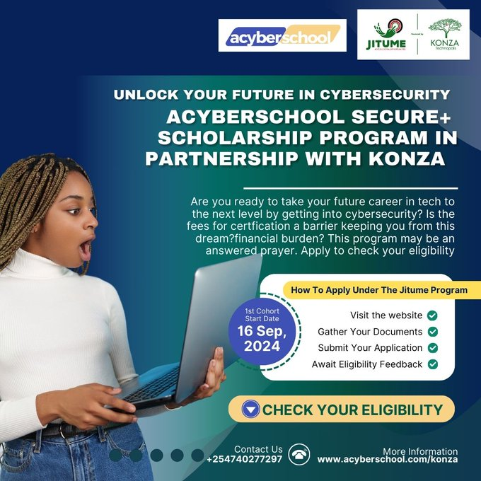 k254NairobiNews's tweet photo. #APPLY Acyberschool's Online #Cybersecurity for a chance to Secure a full #Scholarship...

#JitumeProgram https://t.co/5wlt9fPos4