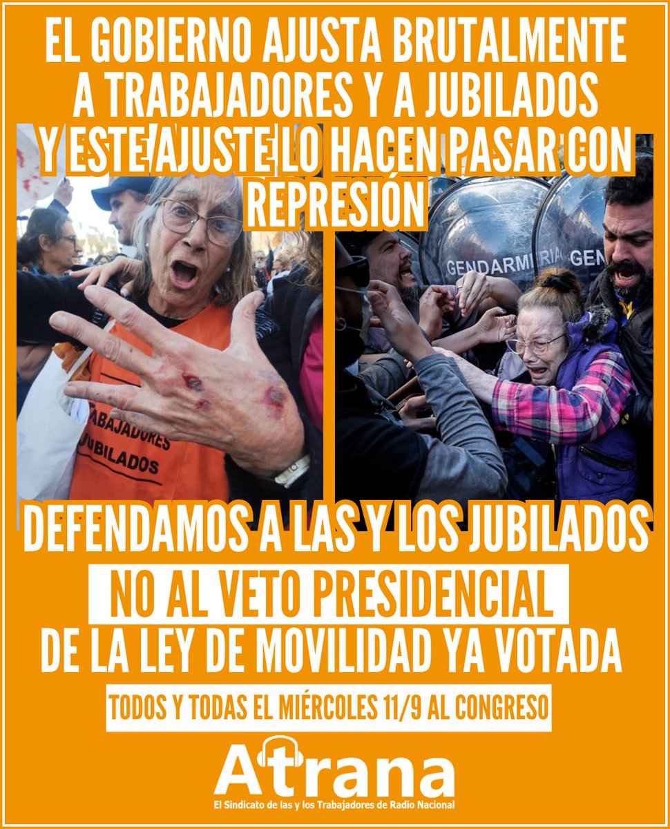 TODOS Y TODAS AL CONGRESO EL 11/9 A DEFENDER A LAS Y LOS JUBILADOS #NoAlVeto #NoAlVetoDeMilei #ConLosJubiladosNO #Jubilados #Jubiladas #MovilidadJubilatoria #RadioNacional #Trabajadores #Trabajadoras #Inflación #abajolareformalaboraldemilei #abajolareformalaboral
