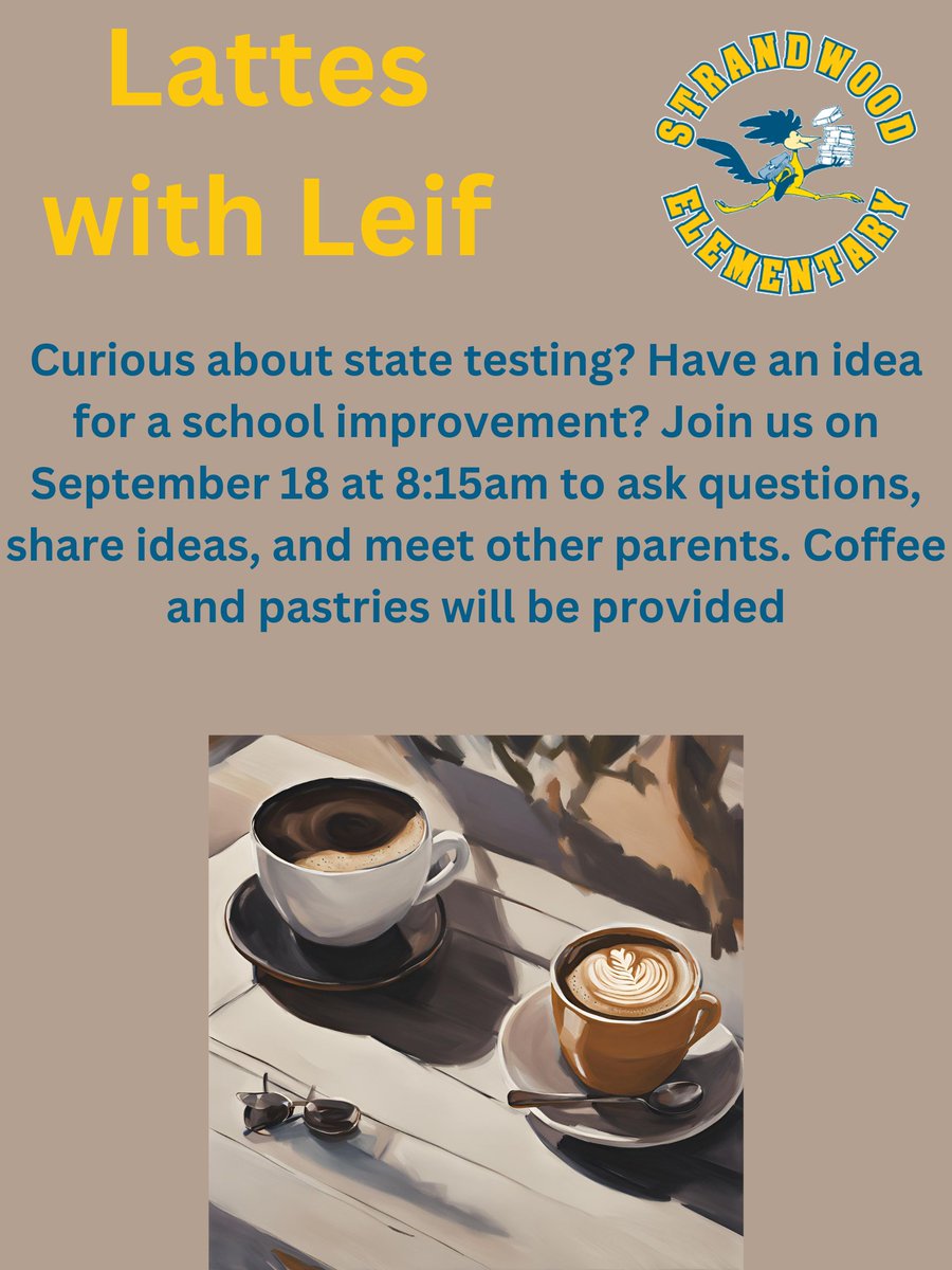 Come and find out more information about what goes on at Strandwood. Meet other parents, and share ideas. Not to mention... Coffee! <a href="/MtDiabloUSD/">MDUSD</a>