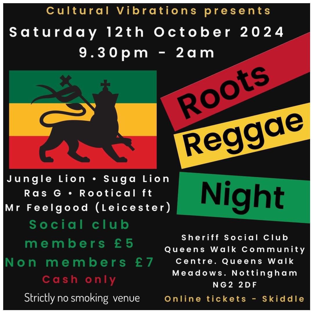 Roots Reggae Night at Queens Walk Community Centre skiddle.com/whats-on/Notti…