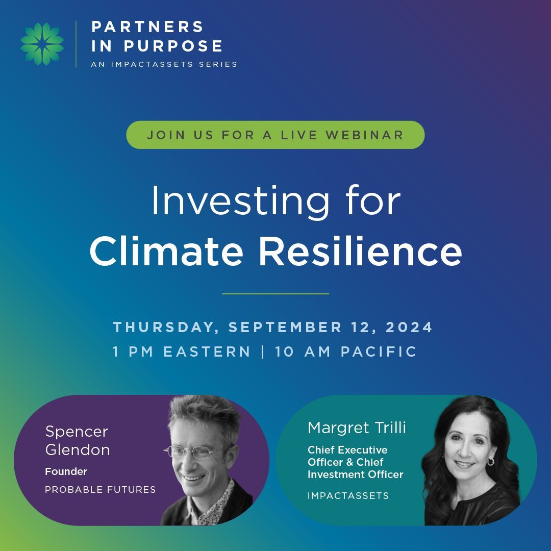 THIS THURSDAY (9/12): Investing for Climate Resilience Live Webinar:
buff.ly/3W7quBY

The latest scientific data and climate models paint a sobering picture of the realities of our rapidly changing planet. Now is the time for bold, collaborative action.

Join us for a