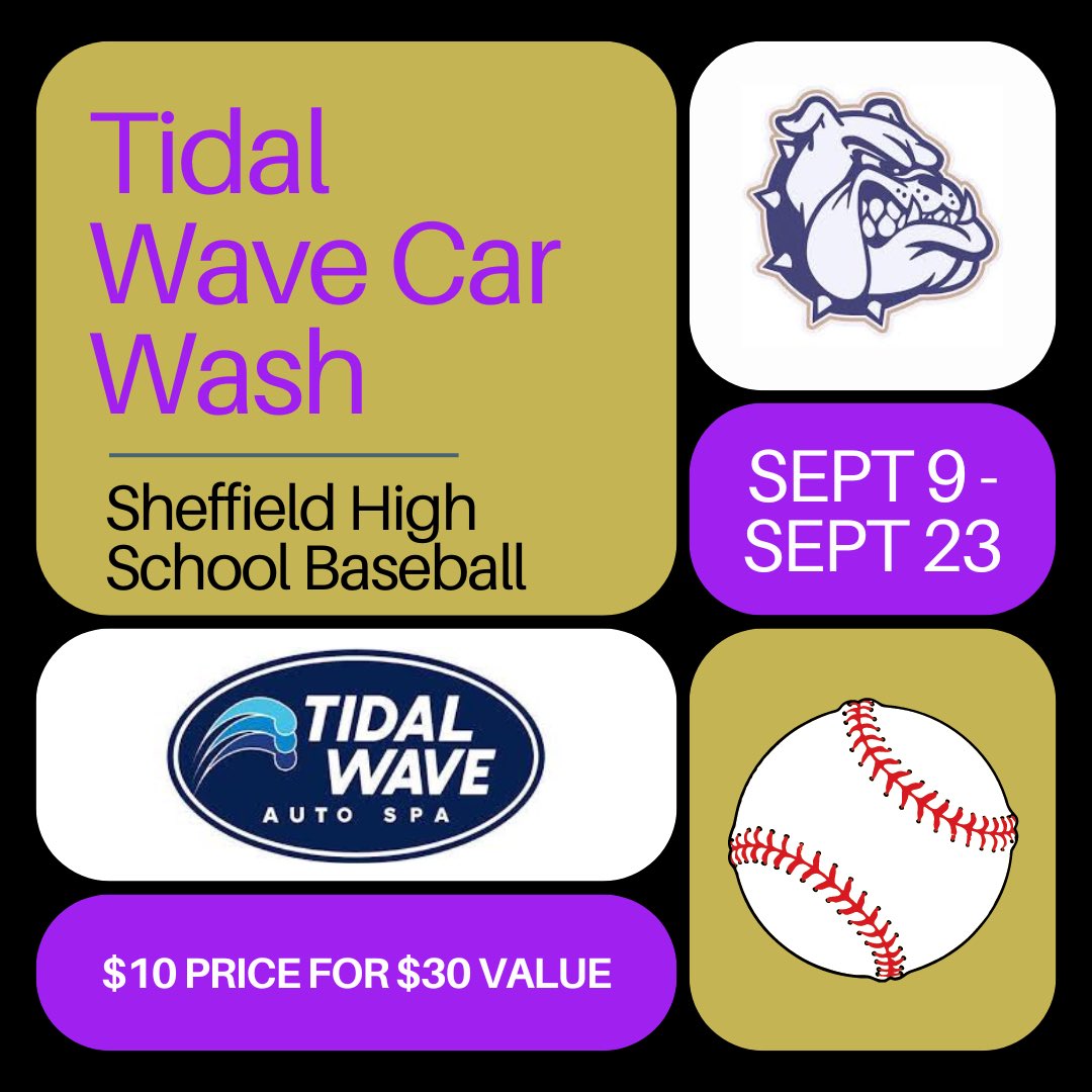 CoachJT34's tweet photo. @SheffieldBB_ will be kicking off the Tidal Wave Car Wash fundraiser! Buy a $10 Ticket for a $30 Wash! Good for any location and won’t expire until 8/31/25!! 

HELP SUPPORT SHEFFIELD BASEBALL!!!! https://t.co/nQso7xtTXz