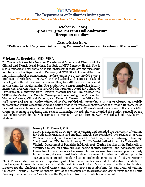 UVA Department of Pediatrics (@uvapediatrics) on Twitter photo Please join us for The Third Annual Nancy McDaniel Lectureship on Women in Leadership on October 28th, 2024! <a href="/uvahealthnews/">UVA Health</a> Please join us for The Third Annual Nancy McDaniel Lectureship on Women in Leadership on October 28th, 2024! <a href="/uvahealthnews/">UVA Health</a>