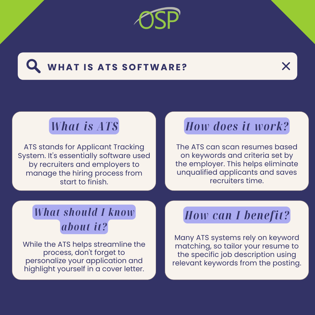 OSPemployment's tweet image. Your resume is a superstar, but is it getting seen? Many companies use Applicant Tracking Systems (ATS) to scan resumes for keywords. That fancy resume format might be hiding you! #jobsearchhacks #applicanttrackingsystem #ats #resumetips