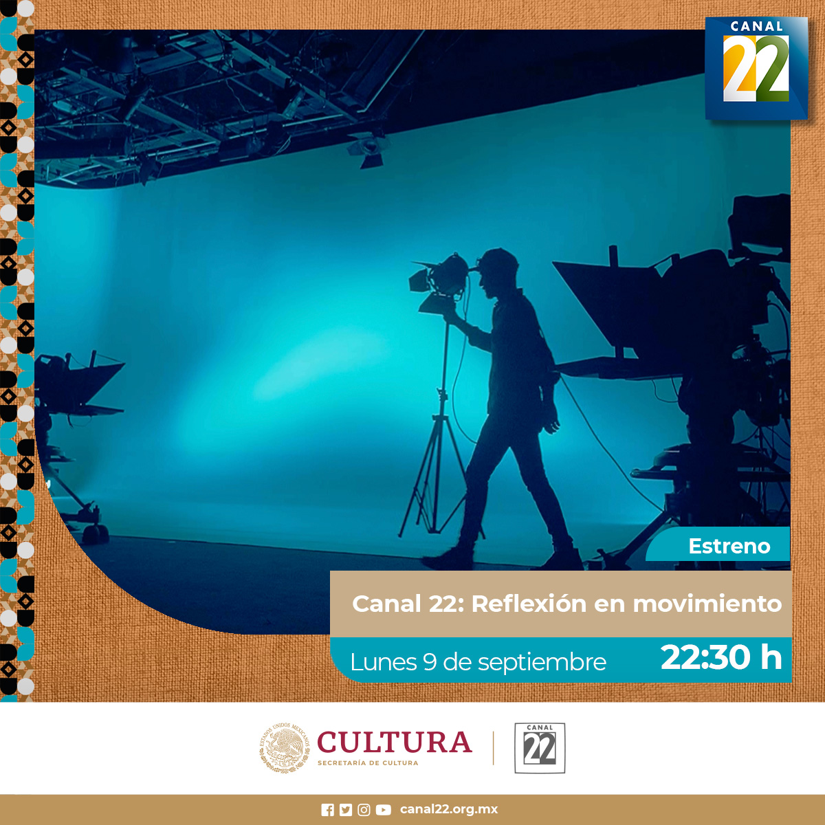 ¡No te pierdas el estreno de #Canal22: Reflexión en movimiento, del director <a href="/Marcelllorens/">Marcel Llorens</a>!

Una miniserie que recupera la participación del Canal Cultural de México como testigo del desarrollo cultural, histórico y artístico del país, en sus más de tres décadas.

🕚Hoy, 22:30 h