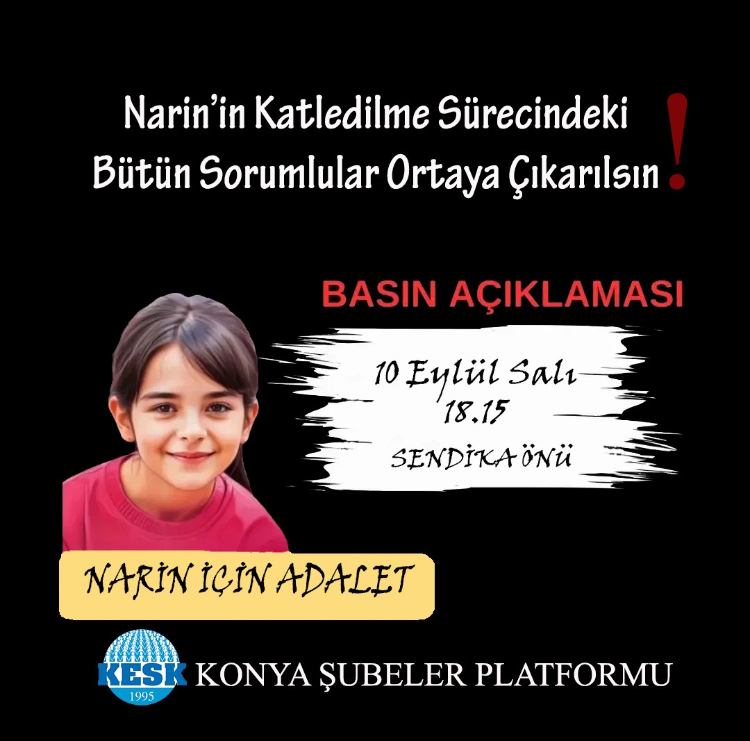 egitimsen_konya's tweet photo. Narinler ölmesin, üzerindeki sis perdesi kaldırılsın, cezasızlık politikalarına son verilsin...
@ses_konya @BesKonya @kesk_konya
#naringüranicinadalet #NARIN https://t.co/4DTx5KtoCA