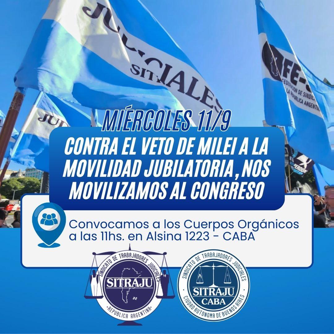 Sitraju_caba's tweet photo. 📢 Este 🗓️ miércoles 11/09 ⏰ a las 11hs. nos encontramos en nuestra 📍 Sede Sindical, Alsina 1223.

‼️Contra el veto de Milei a la movilidad jubilatoria, nos movilizamos al Congreso!

#SiempreSITRAJU💪🏾 https://t.co/lR3SLGcI6w