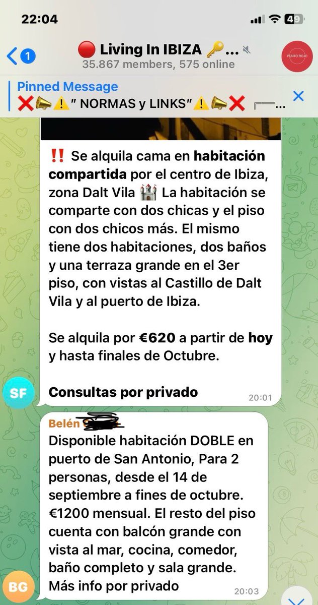 Lucia_Bohorquez's tweet photo. El tema del alquiler en Baleares está totalmente desbocado, sin atisbo de final. No hay remedio, ni lo habrá. Es un completo desastre al que nadie pone solución. Un ejemplo de ahora mismo: cama en habitación en Ibiza a 620 euros. Habitación a 1.200. Y aquí no pasa nada. Alucino. https://t.co/WoIzJBD13Y
