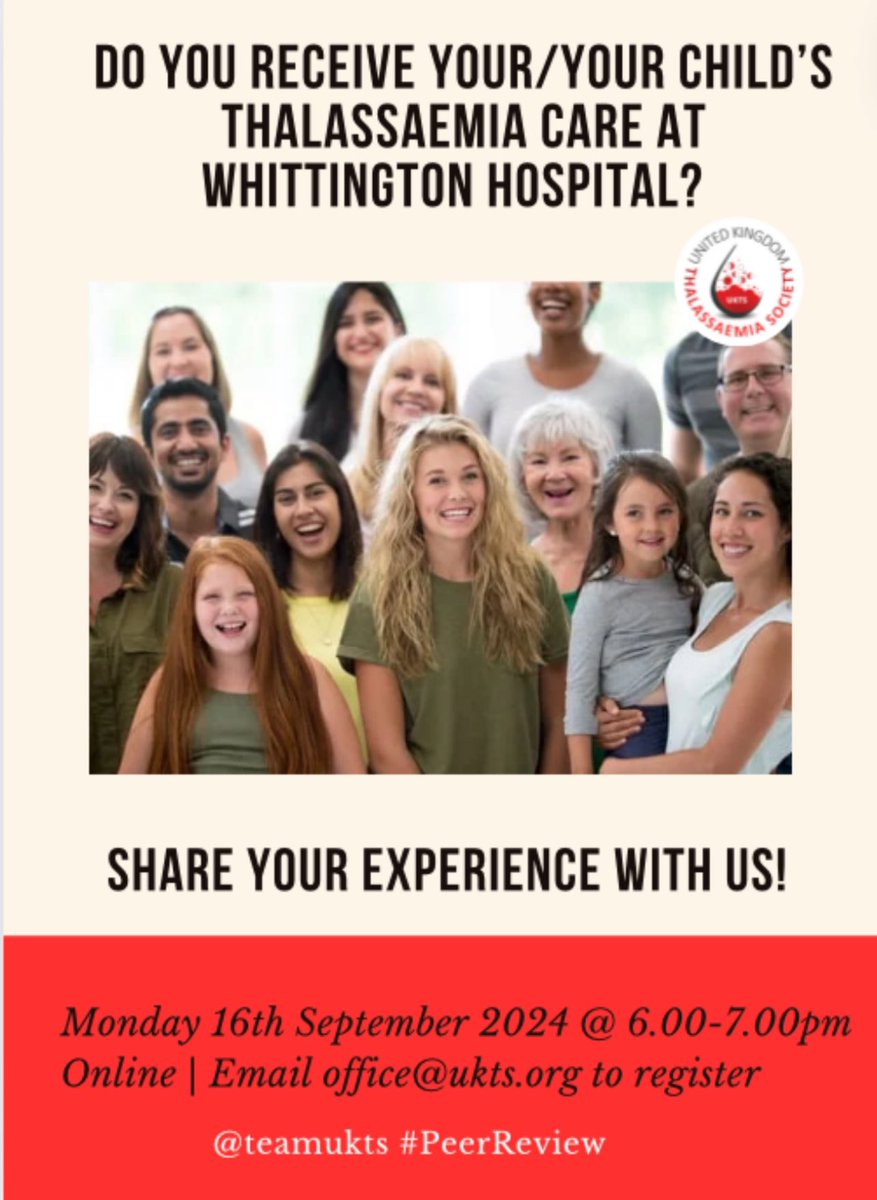 UK Thalassaemia Society (@teamukts) on Twitter photo We are holding a patient/ carer meeting on September 16th 6-7pm & we would love to hear about your experiences. What works well for you? What would you like to see improve?
You can speak honestly & openly & won’t be identified!
Please email office@ukts.org to register! We are holding a patient/ carer meeting on September 16th 6-7pm & we would love to hear about your experiences. What works well for you? What would you like to see improve?
You can speak honestly & openly & won’t be identified!
Please email office@ukts.org to register!
