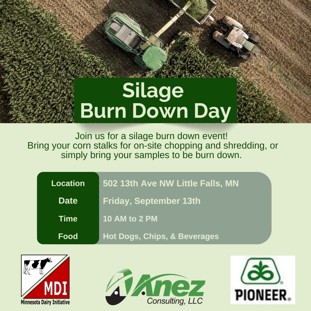 Happening this Friday at the Anez Consulting Office in Little Falls! 

Stop by and bring your silage samples to be burned down and see your plant moisture!