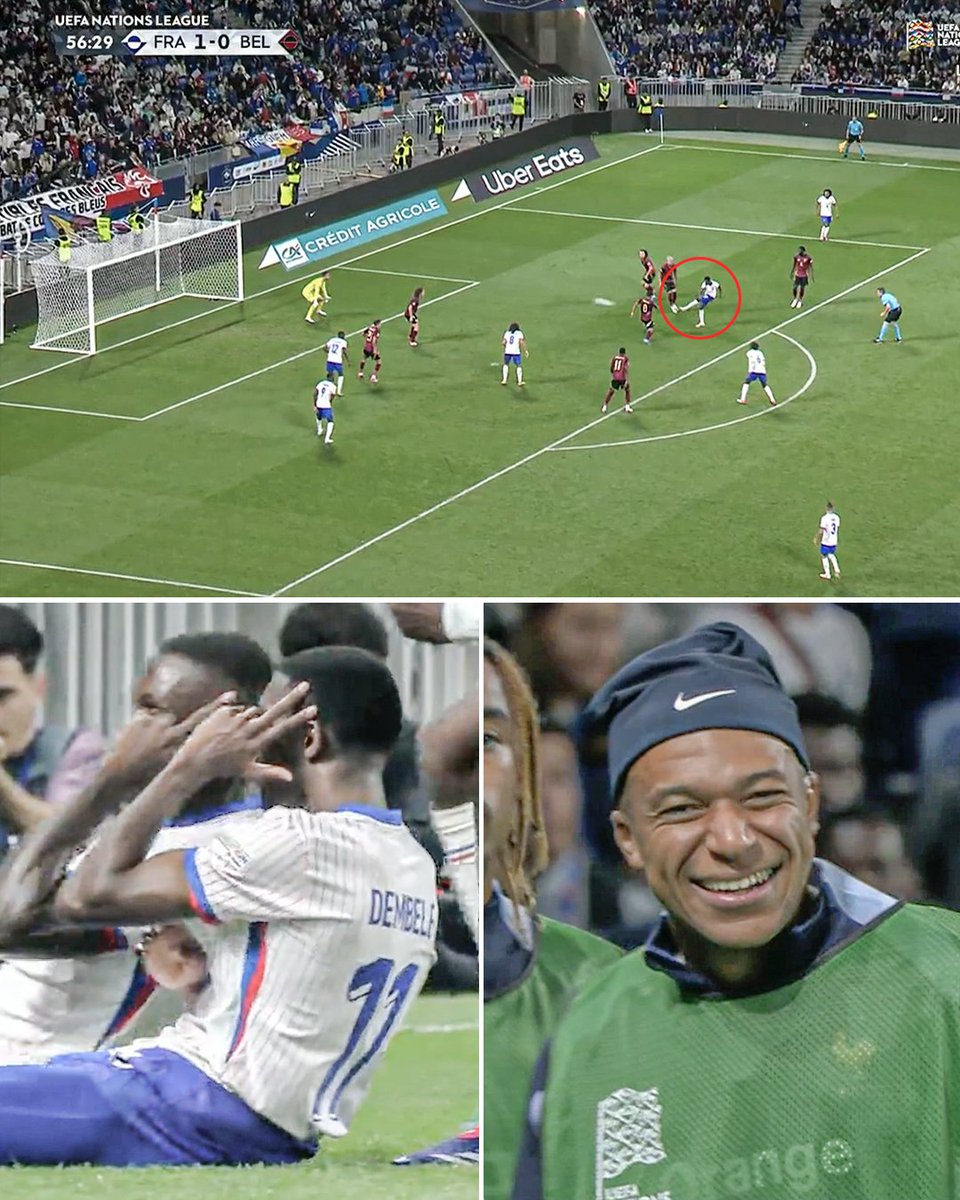 ESPNFC's tweet photo. OUSMANE DEMBELE MAKES IT 2-0 FRANCE OVER BELGIUM!!

KYLIAN MBAPPÉ LOVED THAT STRIKE 😄 https://t.co/tuOhENccB4