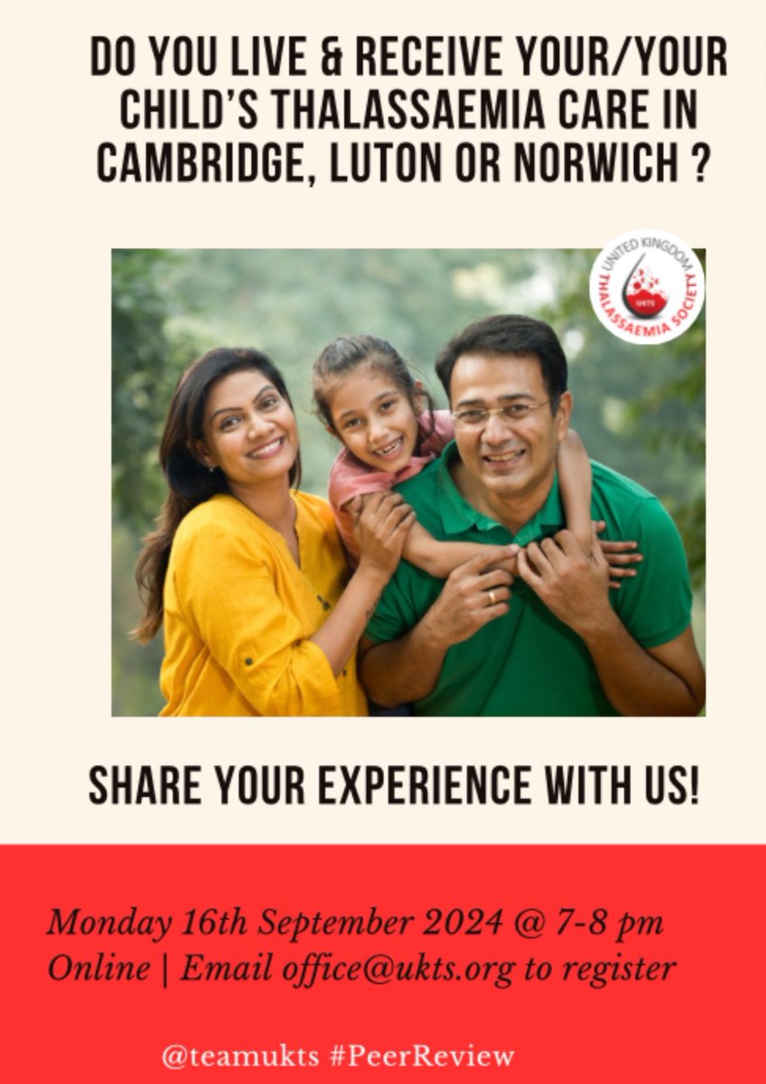 UK Thalassaemia Society (@teamukts) on Twitter photo We are holding a patient/ carer meeting on September 16th 7-8pm & would ❤️ to hear about your experiences. What works well for you? What would you like to see improve?
You can speak honestly & openly & won’t be identified!
Please email office@ukts.org to register! We are holding a patient/ carer meeting on September 16th 7-8pm & would ❤️ to hear about your experiences. What works well for you? What would you like to see improve?
You can speak honestly & openly & won’t be identified!
Please email office@ukts.org to register!