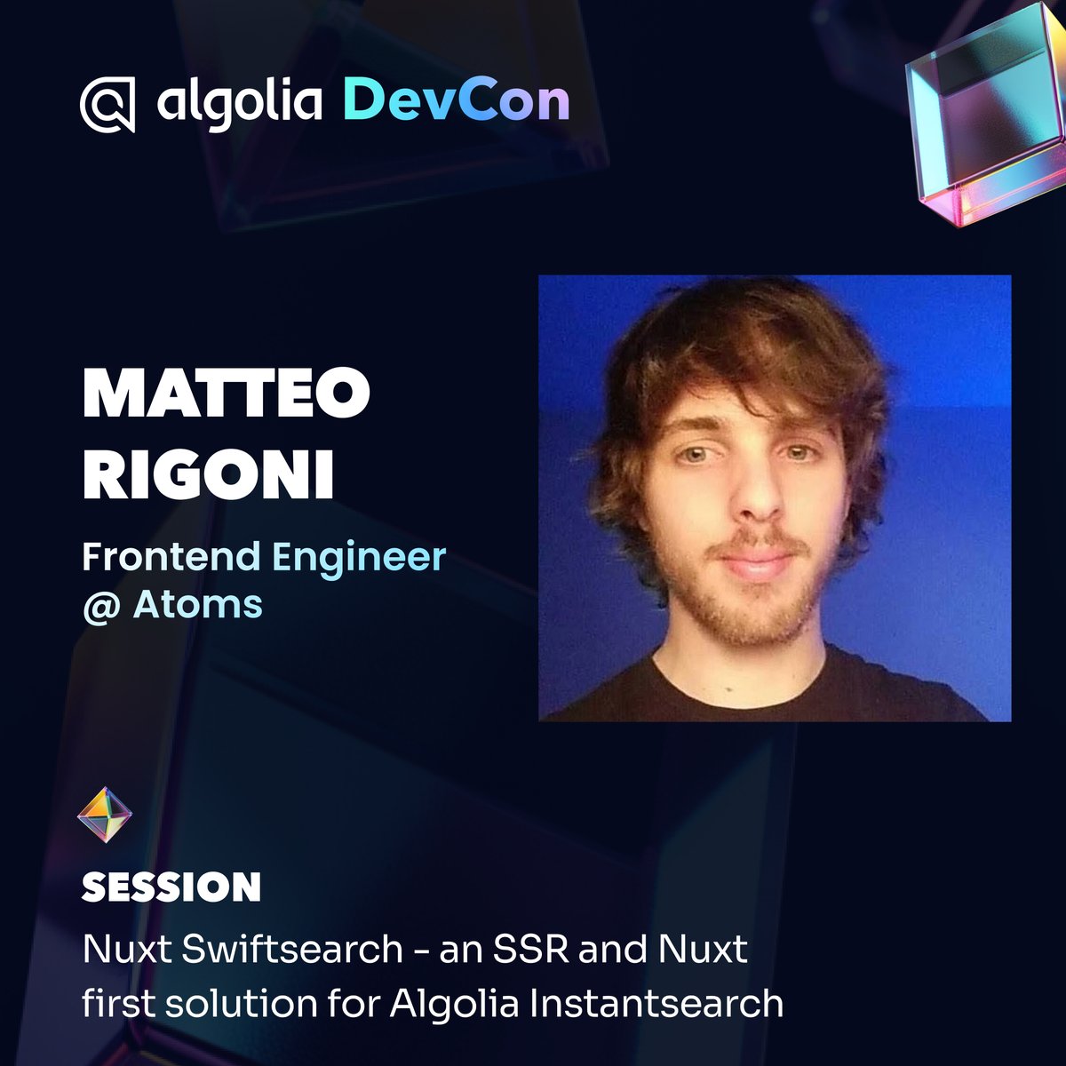algolia's tweet image. 📣 Introducing #AlgoliaDevCon guest speaker @MatteoRigoni, Frontend Engineer at Atoms Studio! 💫

For his session, he&apos;ll introduce his tailor made implementation of #InstantSearch for @nuxt_js 3 — an SSR first solution for #AlgoliaInstantSearch!

RSVP → algolia.com/devcon/