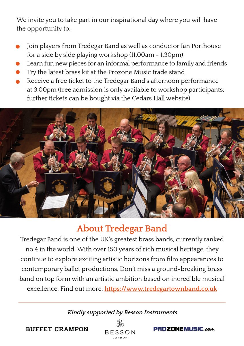 Music At Wells (@musicatwells) on Twitter photo Can't wait to welcome <a href="/TredegarBand/">TredegarBand</a> & <a href="/IanPorthouse/">Ian Porthouse</a> for a FREE side by side brass playing workshop on Sunday 22nd September! To join the fun, register here: wells.cathedral.school/tredegar/
Huge thanks to <a href="/BessonLondon/">Besson Brass</a> & <a href="/prozonemusic/">Prozone Music</a> for their generous support of this free event. Can't wait to welcome <a href="/TredegarBand/">TredegarBand</a> & <a href="/IanPorthouse/">Ian Porthouse</a> for a FREE side by side brass playing workshop on Sunday 22nd September! To join the fun, register here: wells.cathedral.school/tredegar/
Huge thanks to <a href="/BessonLondon/">Besson Brass</a> & <a href="/prozonemusic/">Prozone Music</a> for their generous support of this free event.
