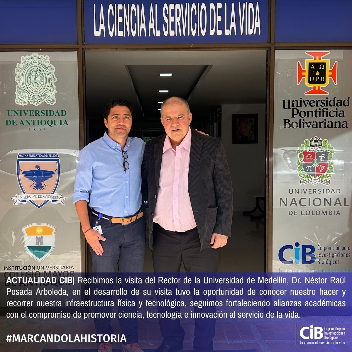 Corporación para Investigaciones Biológicas (@cib_medellin) on Twitter photo La Dirección general de la #CIBMedellín recibió la visita del Rector de la <a href="/UdeMedellin_/">Universidad de Medellín</a> Dr. Néstor Raúl Posada Arboleda. Continuamos fortaleciendo las alianzas académicas, con el compromiso de promover #ciencia, #tecnología, #innovación e #investigación al servicio de la vida. La Dirección general de la #CIBMedellín recibió la visita del Rector de la <a href="/UdeMedellin_/">Universidad de Medellín</a> Dr. Néstor Raúl Posada Arboleda. Continuamos fortaleciendo las alianzas académicas, con el compromiso de promover #ciencia, #tecnología, #innovación e #investigación al servicio de la vida.