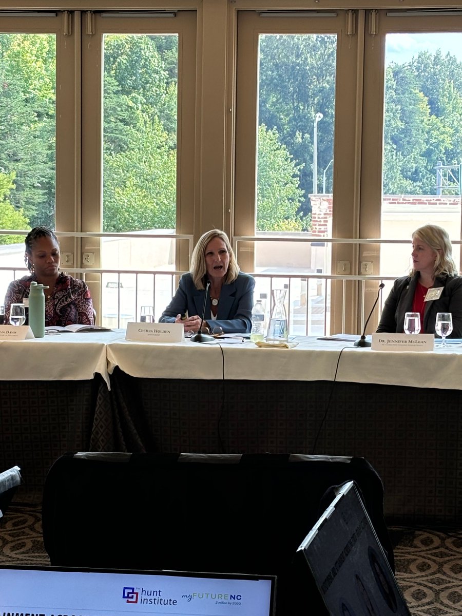 Hunt_Institute's tweet photo. Dr. John D. Denning, @cecilia_kholden, and @JessicaBSwencki discuss how sectors in NC are working together to reach the goal of ensuring that 2 million North Carolinians have a high-quality credential or postsecondary degree by 2030. #ElevateNC
@BelkEndowment @myFutureNC https://t.co/HIJEXFJdaA