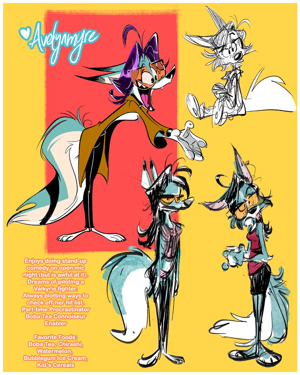 Some Avelynmyre (aka "Aves") OC ref sheets and early devlopment sketches. She's gone through lots of iterations!