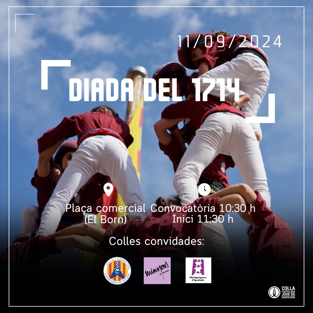 jovedebarcelona's tweet photo. Aquest dimecres, Diada de 1714 a la plaça Comercial (el Born) de #Barcelona. Actuarem amb @capgrossos, @Minyons i @moixiganguers!

Abans, acte commemoratiu al Fossar de les Moreres i, després, pilars a les restes arqueològiques del Born.

#JBCN #castells #Diada2024 #11S2024 https://t.co/1ugVIopKLB