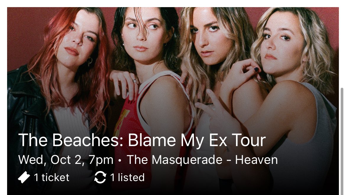 Selling my ticket for The Beaches in Atlanta 10/2. Will transfer via Ticketmaster for $35. <a href="/thebeaches/">The Beaches</a> #thebeaches