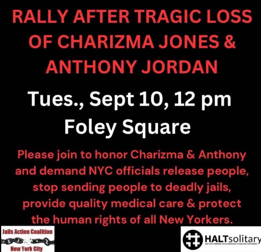 JOIN US TOMORROW 

If there ever was a time to demand accountability on #rikers it MUST be now!
Two medical related deaths are under investigation for summer 24.
When will the city leaders hear the cries of their constituents?
Join us along with @jailsactioncoalition and