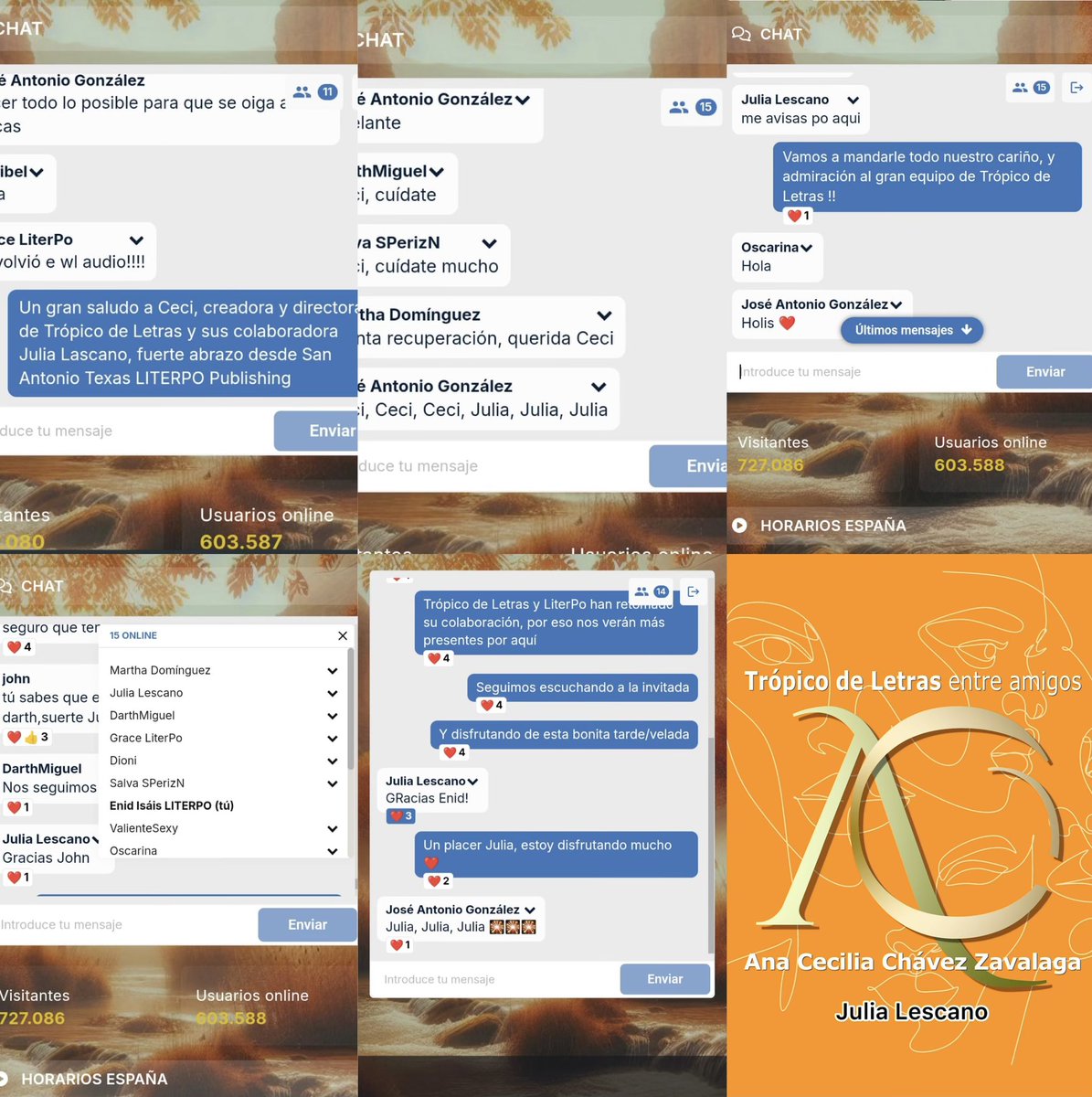 El chat de TrópicoDeLetras, un programa con más de 727, 000 oyentes a nivel mundial,  , gracias a la comunidad @LiterPo_ <a href="/Jose_1Bruji/">Bruji Bajista Rock</a> <a href="/DarthMiguel/">Darth Vader</a> <a href="/ValienteSexy/">ValienteSexy ¥♡VS♡¥🤭☺💯%♏😈🤘🏻😎🎸</a> y a todos los que vemos en la Foto del chat🙏🏼🙏🏼🙏🏼🙏🏼
Gracias <a href="/JuliaLescano22/">Julia Lescano</a>  de las grandes la mejor♥️♥️
