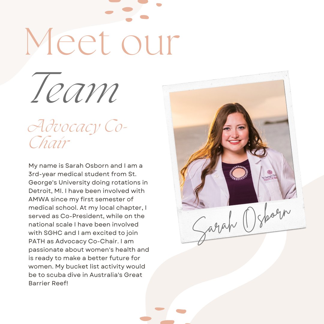 AmwaPath's tweet photo. We are excited to introduce the new AMWA PATH Student Interest Group (SIG) leadership board. Featured this week is our new Advocacy Committee💫💚

Swipe to learn more about our Public Relations Committee featuring Sarah Osborn, Gabriella Tangkilisan, and Elizabeth Culpepper! https://t.co/PwrNoiSyxk